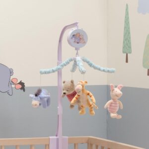 Winnie the Pooh crib mobile with Pooh, Tigger, Piglet and Eeyore, musical baby mobile for nursery, soft neutral Disney nursery decor