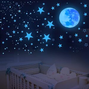 glow in the dark stars on nursery ceiling, celestial baby room wall stickers, star themed bedroom decor for kids room night sky design