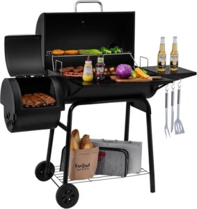 Charcoal grill with smoker for summer entertaining