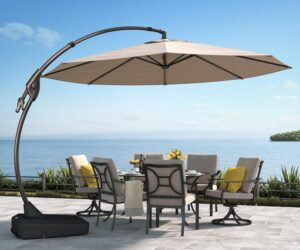 Large patio umbrella provides needed shade