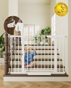 Cumbor adjustable baby gate for stairs and doorways with pressure mounted installation and auto close safety feature