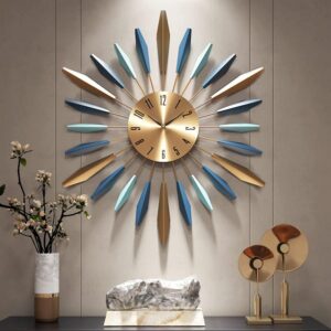 Mid-century modern large metal wall clock with silent non-ticking design
