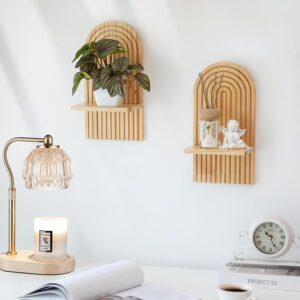 Mid-century modern minimalist wall decor set with wooden candle holders in natural finish