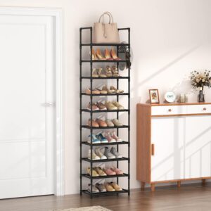 shoe organization ideas with vertical rack and clear storage boxes in closet