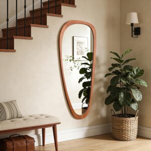 Mid-century modern asymmetrical wall mirror with irregular shape for bedroom or entryway