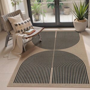 Mid-century modern jute-style rug with natural texture, non-slip and washable design
