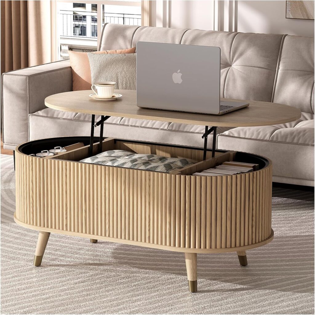 modern minimalist coffee table with storage in clean neutral living room