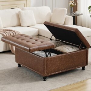 storage bench ottoman with wooden legs in modern minimalist living room decor