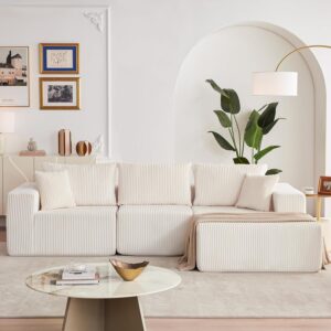 L shaped cloud couch sectional in small living room neutral decor style