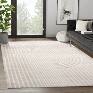 neutral modern area rug for mid century living room design