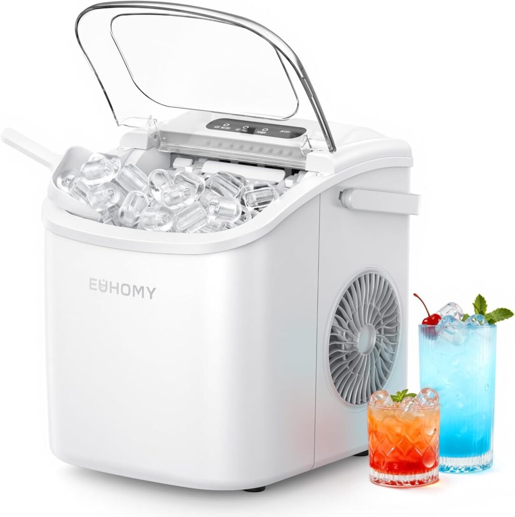compact countertop ice maker machine producing fresh ice cubes in modern kitchen